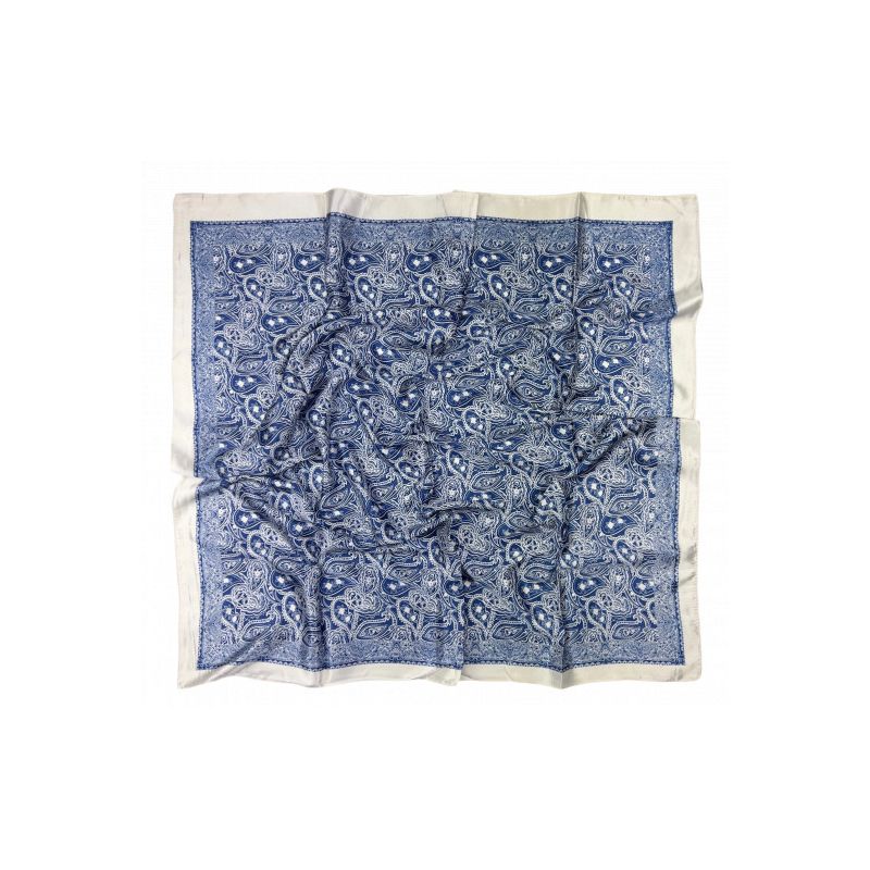 Pañuelo adorno cachemire azul filo beige