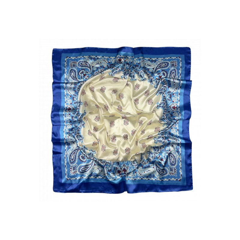 Pañuelo azul cachemire adorno beige