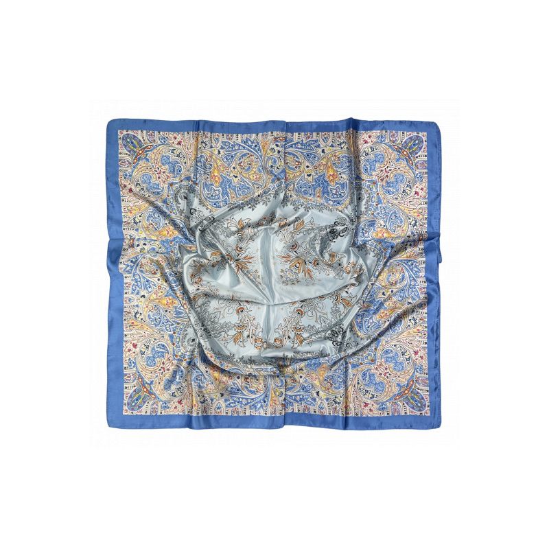 Pañuelo cachemire combinado azul-beige-gris