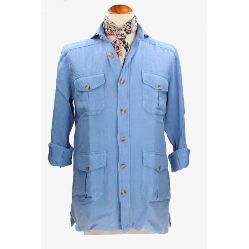 Camisa Cubana Lino celeste