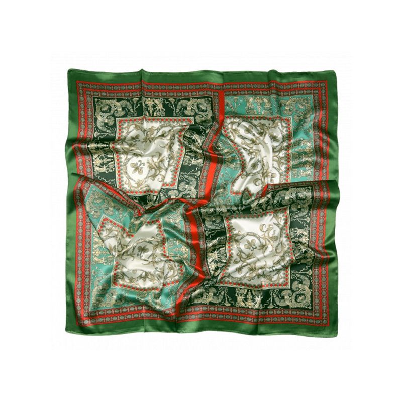 Pañuelo adornos verde-negro y filo rojo