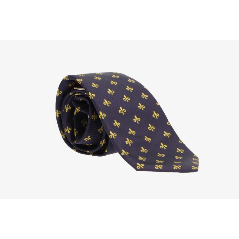 Cravate bleu marine avec motif fleur de lis jaune