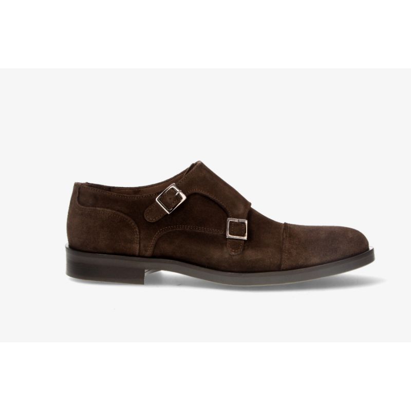 Zapato doble hebilla ante marrón