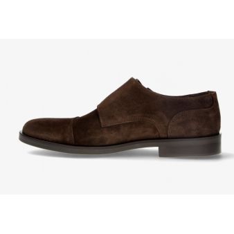 Zapato doble hebilla ante marrón