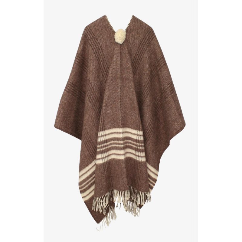 Poncho marrom com listras em branco