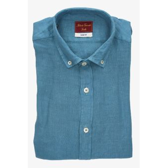 Camisa de linho em azul-índigo