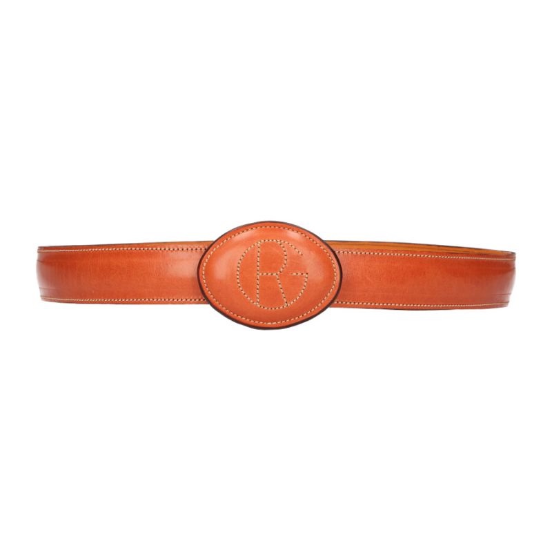 Ceinture avec boucle brodee en fil, cuir clair
