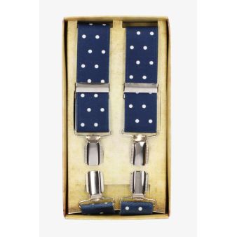 Bretelles de costume marine à pois blancs