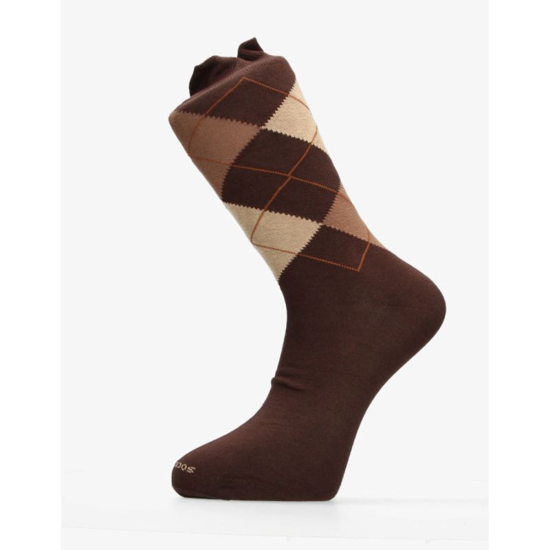 Meia xadrez marrom em intarsia