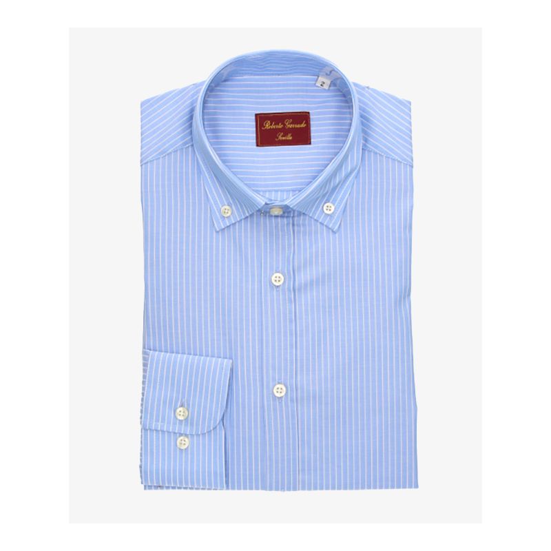 Chemise popeline bleu ciel à rayures blanches