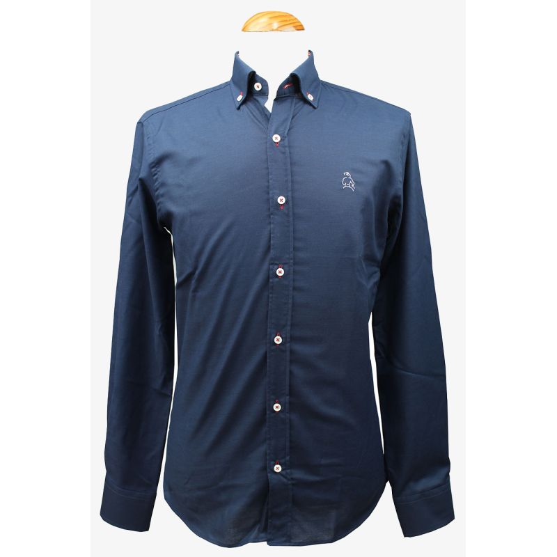 Chemise marine vichy rouge avec broderie