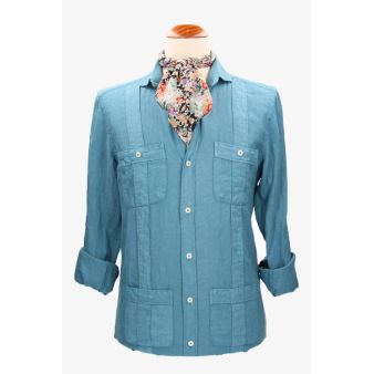 Camisa Cubana lino azul índigo