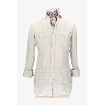 Chemise cubaine en lin beige