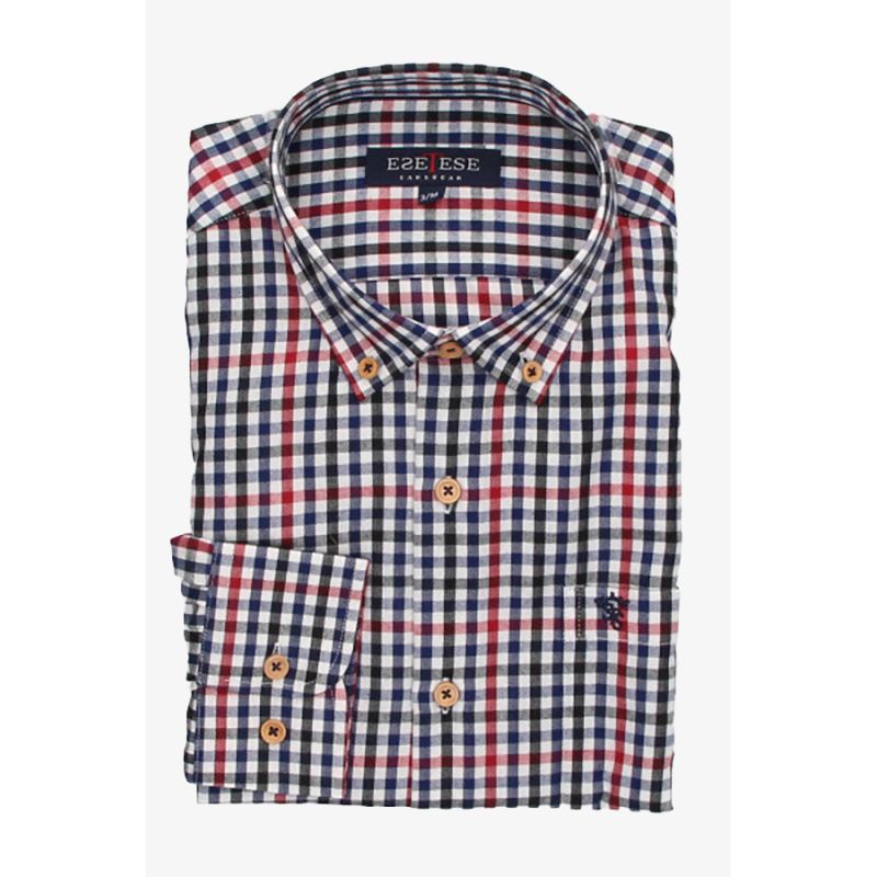 Camisa xadrez azul e vermelho
