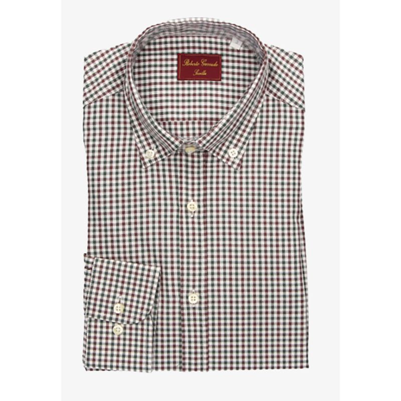 Camisa beige cuadros rojo-verde