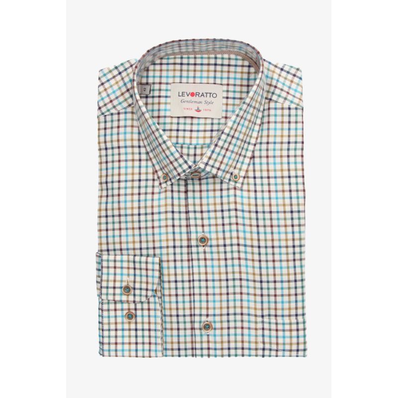 Camisa de Colarinho com Xadrez Multicolorido
