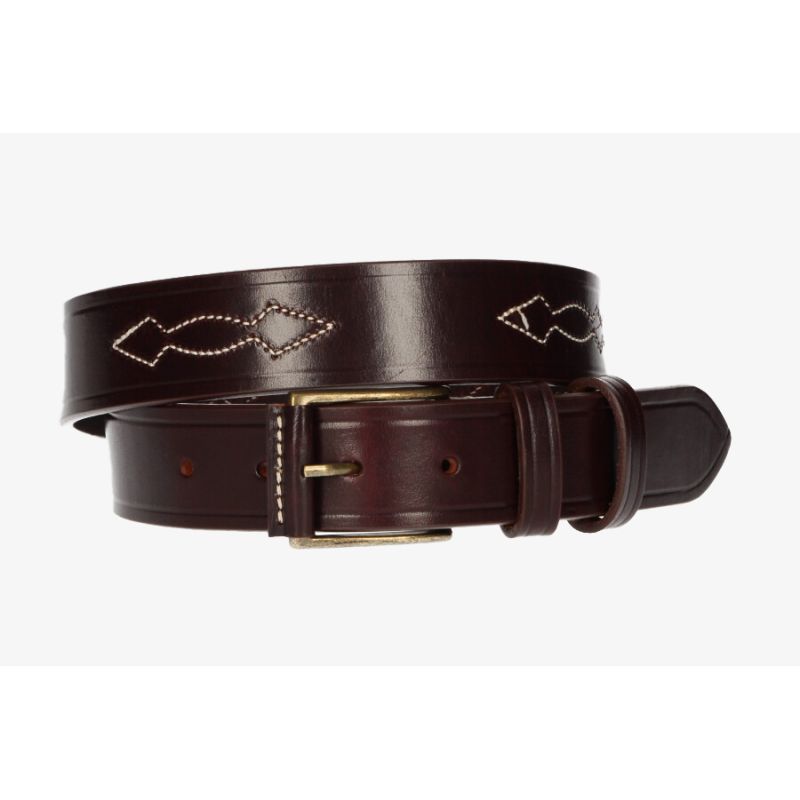 Chestnut colour leather belt with pattern