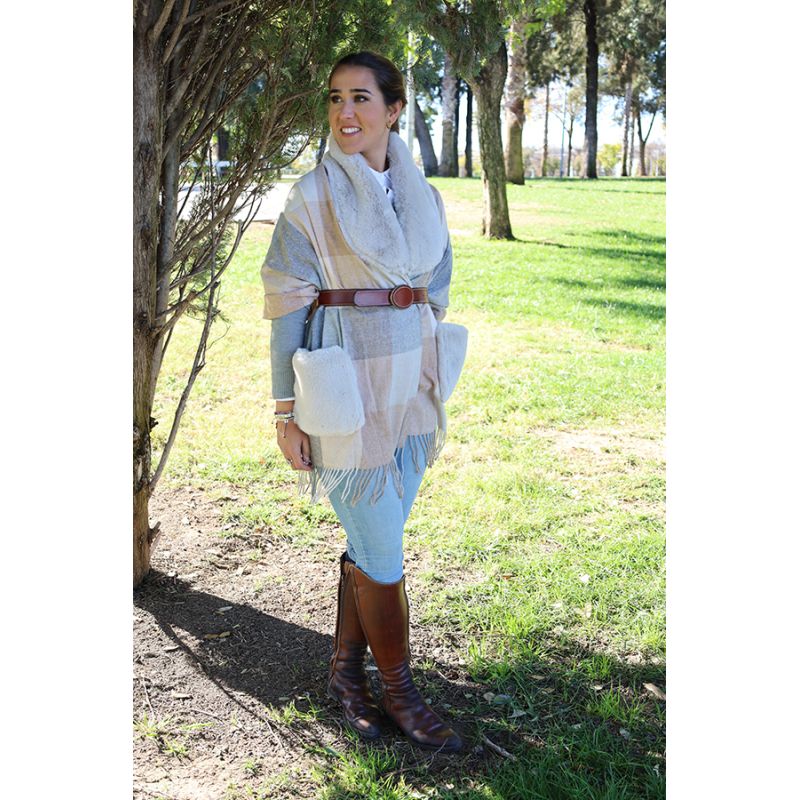 Poncho Apollo xadrez beige