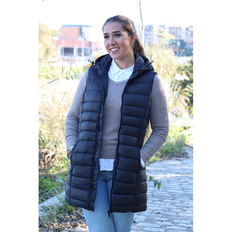 Colete acolchoado longo preto