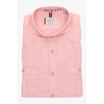 Camisa cubana lino salmón