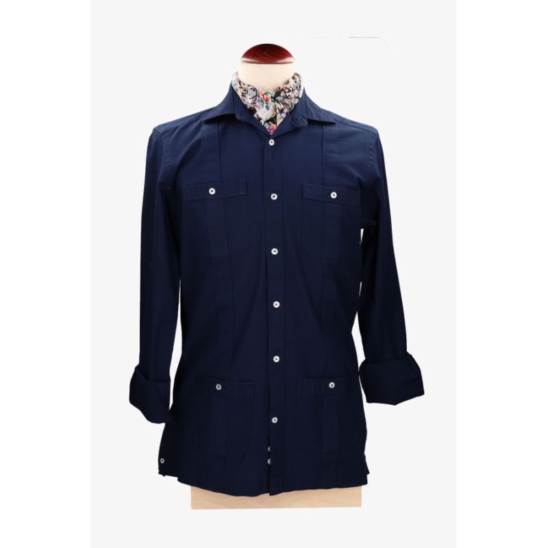 Camisa guayabera algodón marino