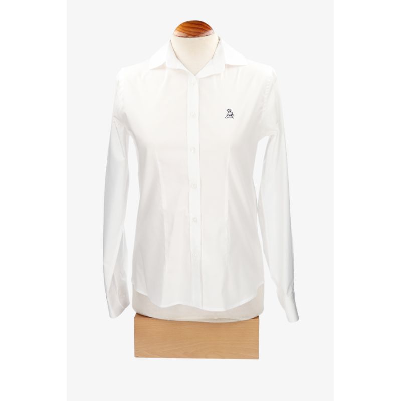 Camisa mujer popelín blanco con bordado amazonas marino