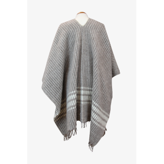 Poncho taupe oscuro con rayas anchas crudo