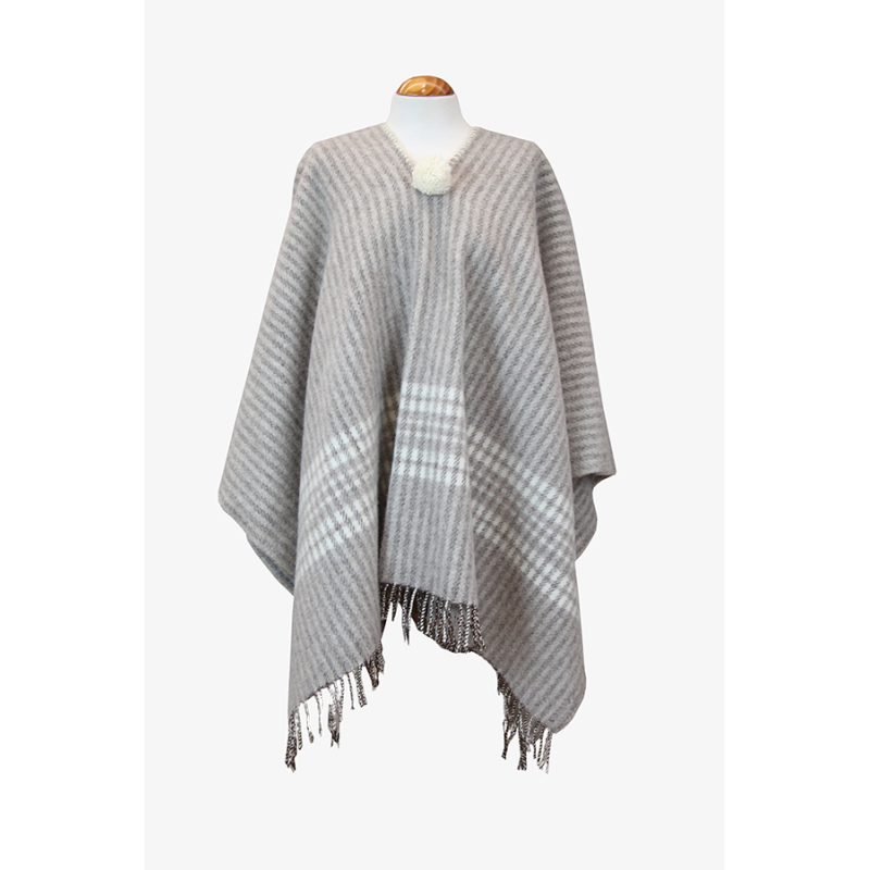 Poncho taupe con rayas combinada crudo-taupe