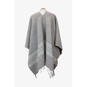 Poncho taupe con rayas combinada crudo-taupe