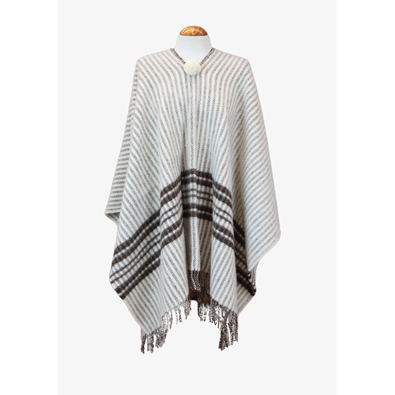 Poncho crudo con 3 rayas marrones