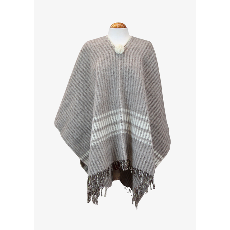 Poncho taupe oscuro con rayas anchas crudo