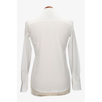 Camisa mujer popelín beige con bordado amazonas marrón
