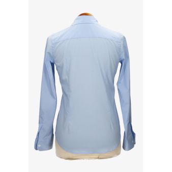 Camisa mujer popelín celeste con bordado amazonas marino