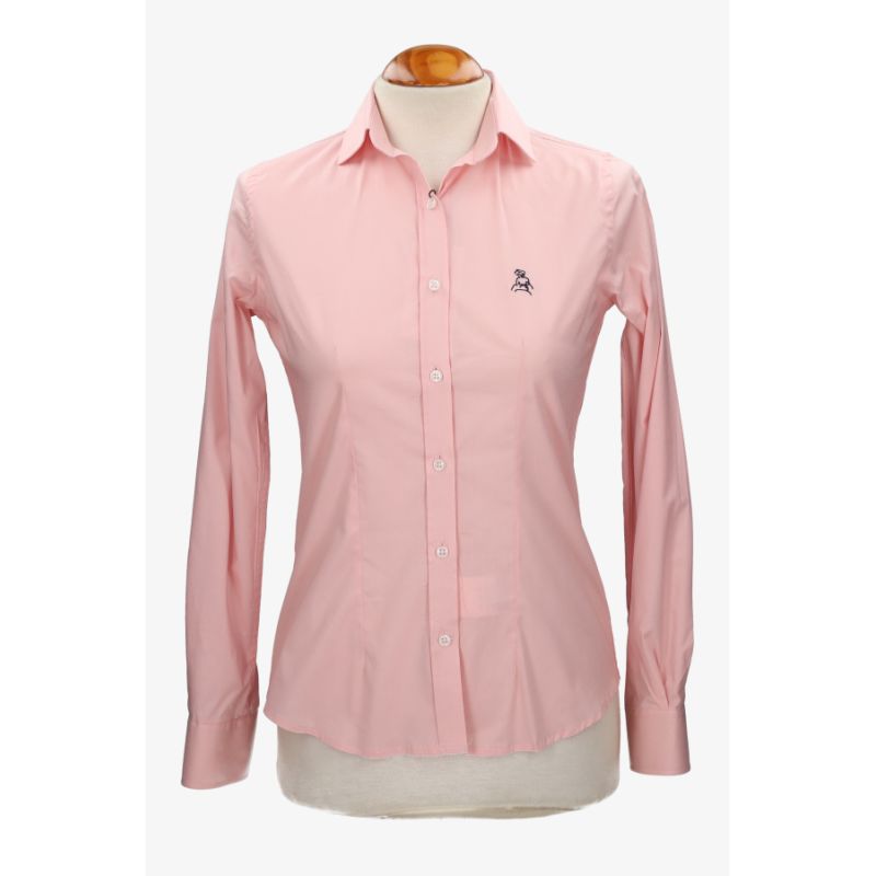 Camisa mujer popelín rosa con bordado amazonas marino