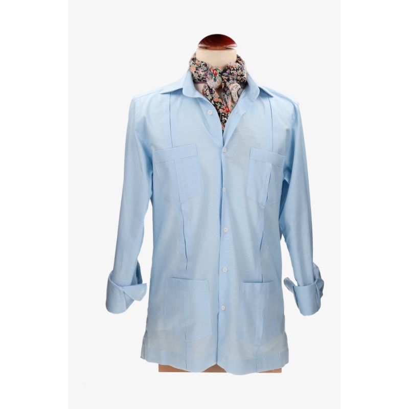 Camisa guayabera algodón celeste