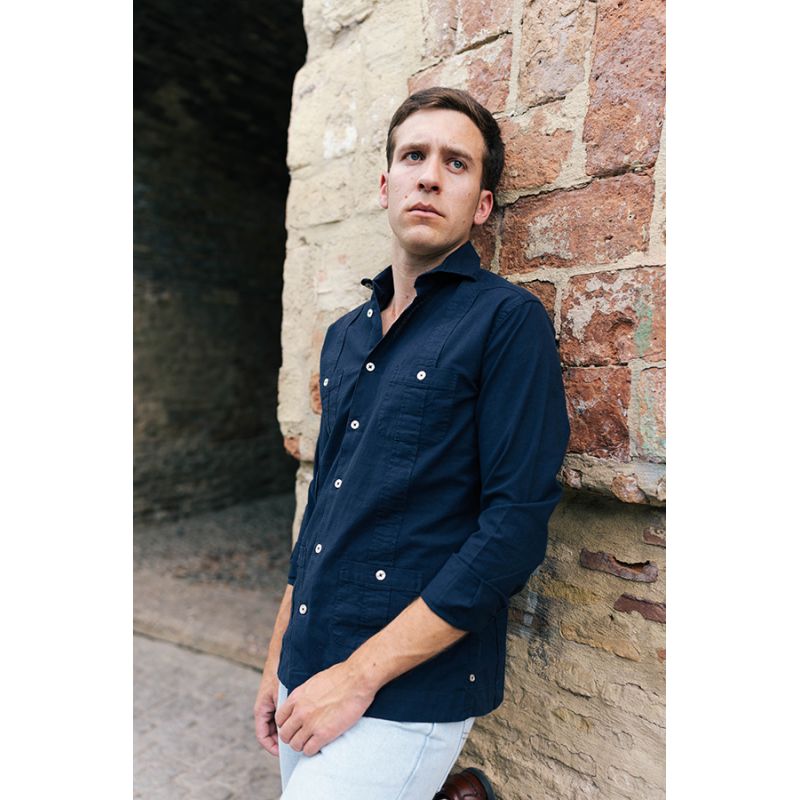 Camisa guayabera algodón marino