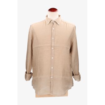 Camisa botón lino beige