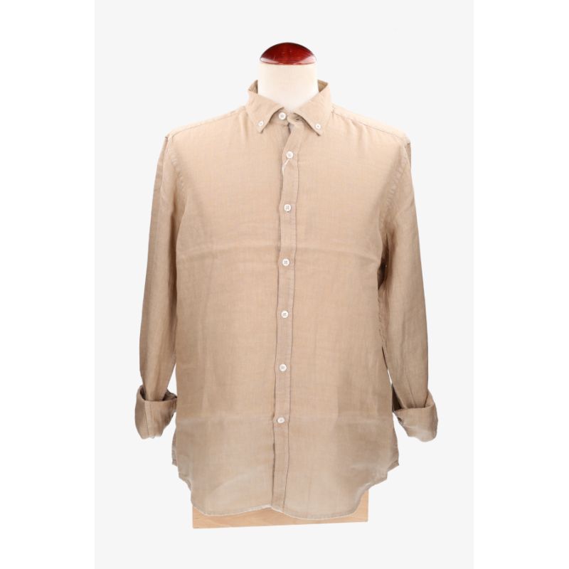 Camisa botón lino beige