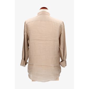 Camisa botón lino beige