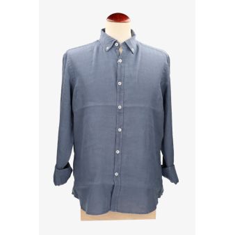 Camisa botón lino azulón