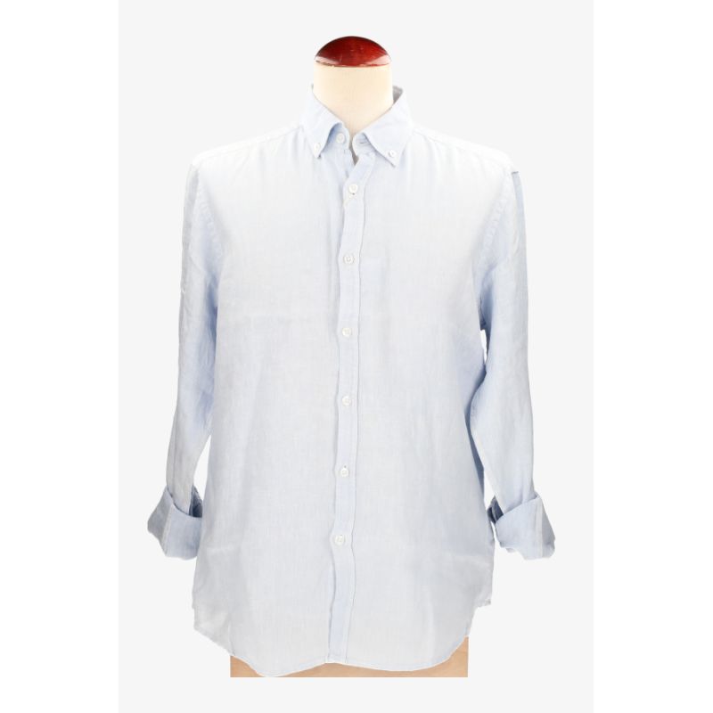 Camisa botón lino celeste
