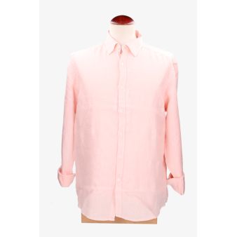 Camisa botón lino rosa