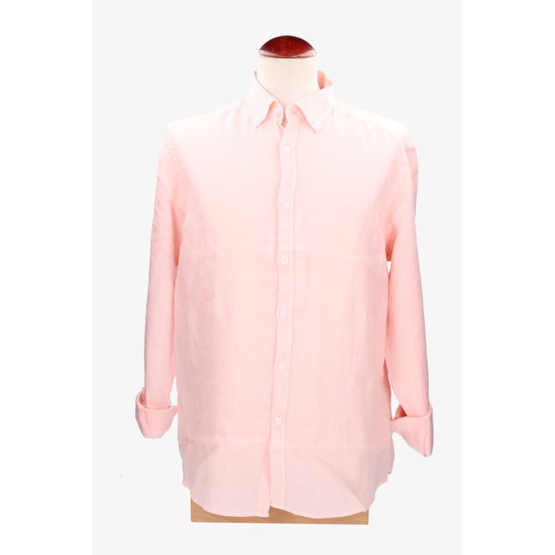 Camisa botón lino rosa