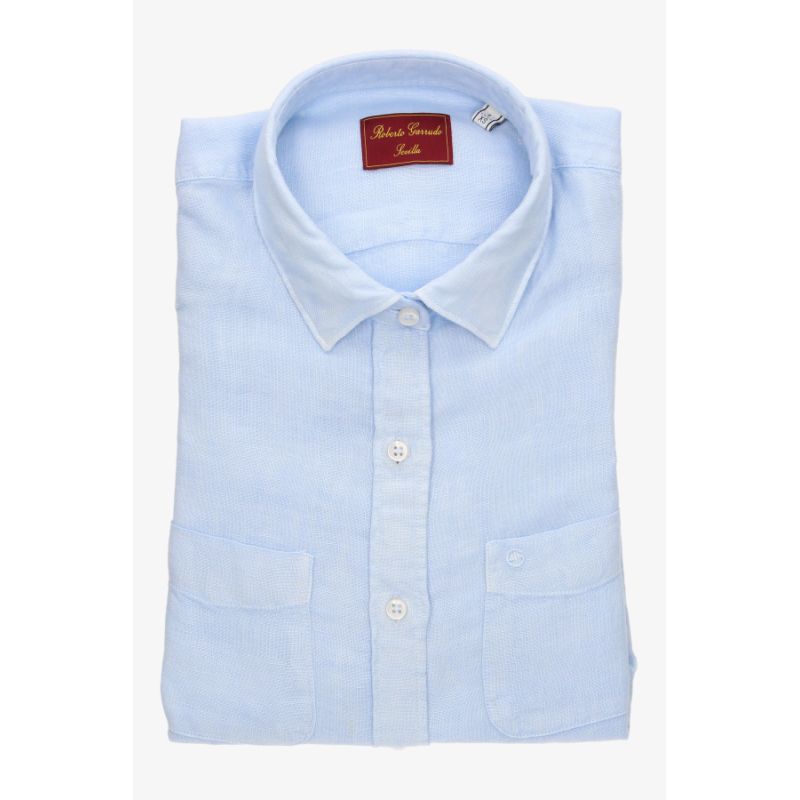 Camisa dos bolsillos lino celeste
