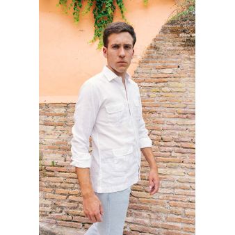 Camisa cubana lino blanco