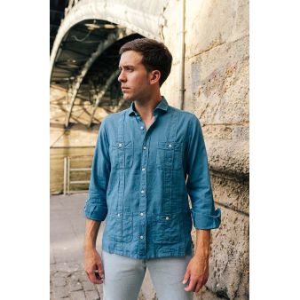 Camisa cubana indigo