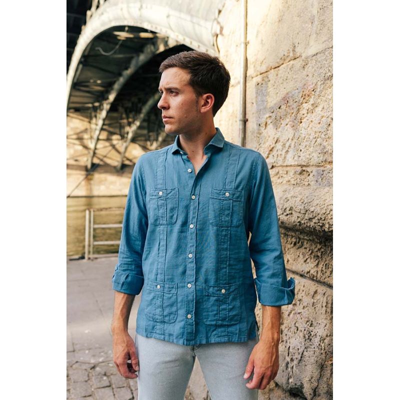 Camisa cubana indigo