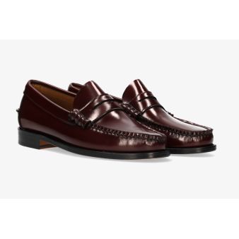 Mocasin con antifaz burdeos suela de cuero