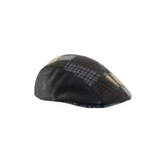Gorra campera combinada piel negra parcheada negra