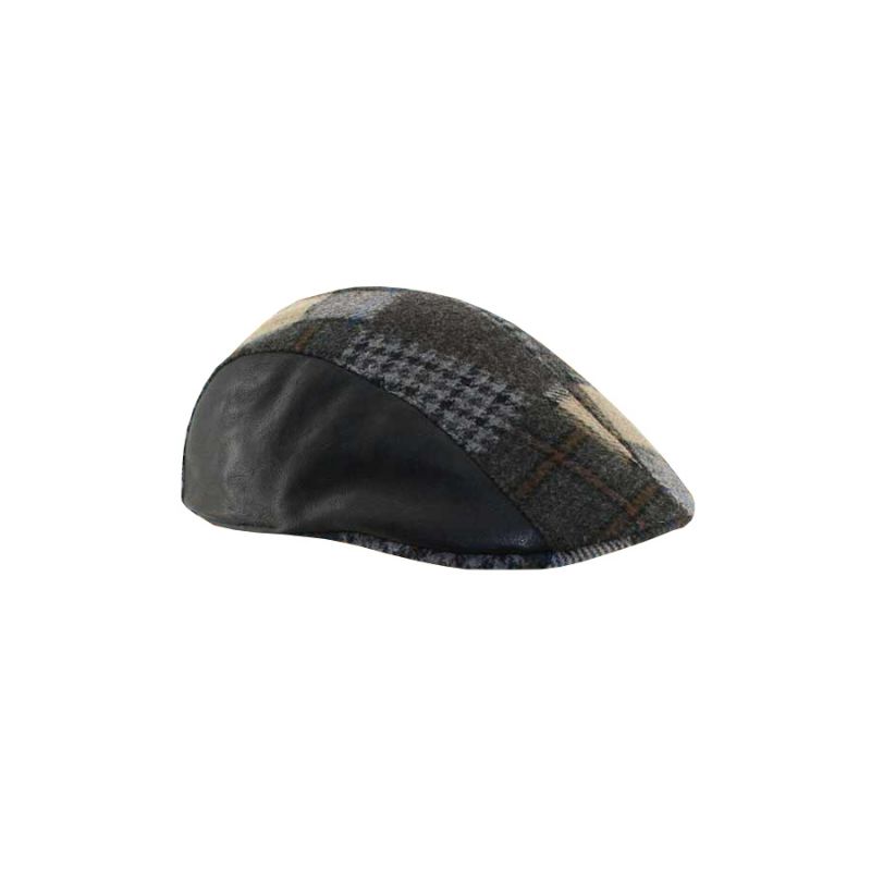 Gorra campera combinada piel negra parcheada negra Gorra campera combinada piel negra parcheada negra